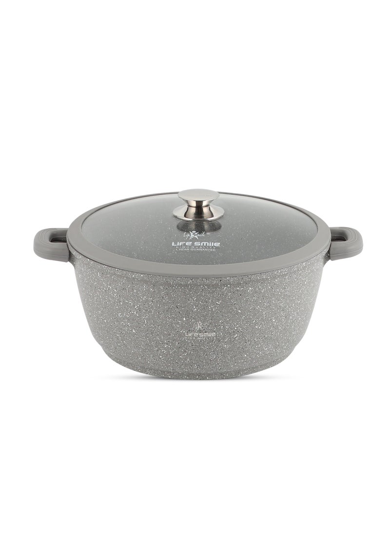 Life Smile 32cm (9.5 Liter)  Cooking Pot - Multi Layer Non Stick Granite Stock Pot 100% PFOA Free - Soup Pot with Glass Lid With Silicone Rim - Detachable Silicone Handles - oven safe (Grey)  - Image 1