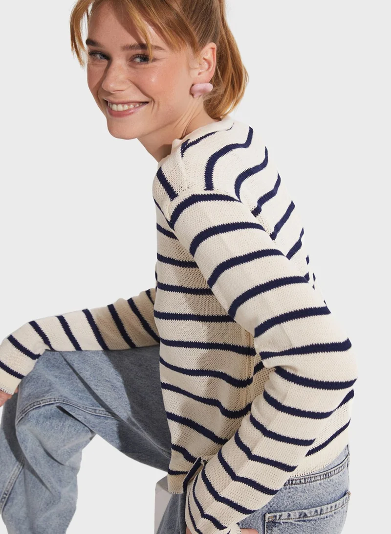 JUNE Striped Crew Neck Sweater