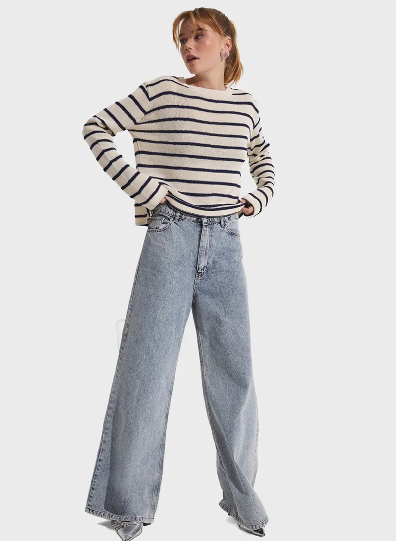 JUNE Striped Crew Neck Sweater