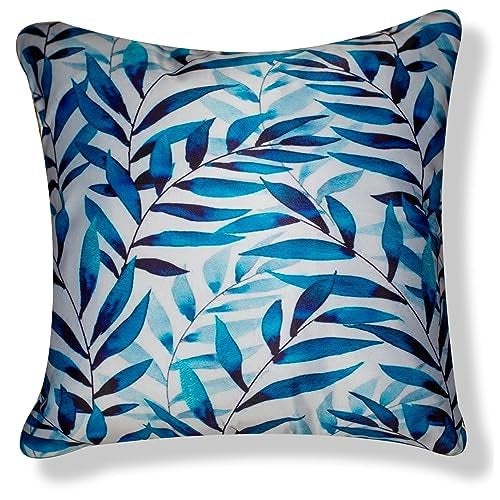 Vendola Decorative Satin Sofa Cushion Covers Set of 5, 16 inch x 16 inch, Sofa Pillow Cover, Blue and White Colour, Floral Design, Zipper Closure (Blue Smoke, 16X16 Inches) - Image 3