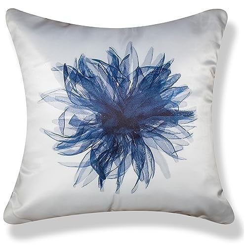 Vendola Decorative Satin Sofa Cushion Covers Set of 5, 16 inch x 16 inch, Sofa Pillow Cover, Blue and White Colour, Floral Design, Zipper Closure (Blue Smoke, 16X16 Inches) - Image 4