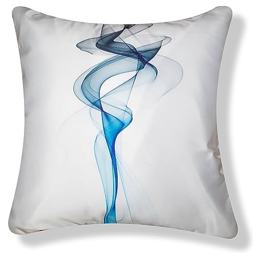 Vendola Decorative Satin Sofa Cushion Covers Set of 5, 16 inch x 16 inch, Sofa Pillow Cover, Blue and White Colour, Floral Design, Zipper Closure (Blue Smoke, 16X16 Inches) - Image 2
