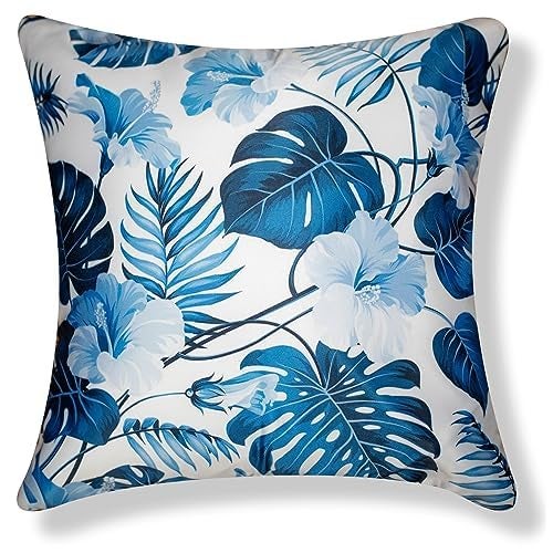 Vendola Decorative Satin Sofa Cushion Covers Set of 5, 16 inch x 16 inch, Sofa Pillow Cover, Blue and White Colour, Floral Design, Zipper Closure (Blue Smoke, 16X16 Inches) - Image 5