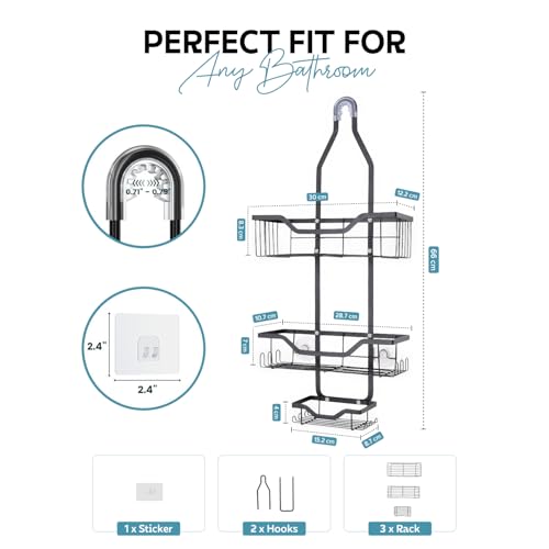 MIORAH Hanging Shower Caddy for Bathroom Aluminium | Bathroom Organiser Without Drill | Bathroom Accessories Storage Organizer Black - Image 2