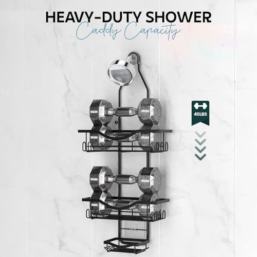 MIORAH Hanging Shower Caddy for Bathroom Aluminium | Bathroom Organiser Without Drill | Bathroom Accessories Storage Organizer Black - Image 5