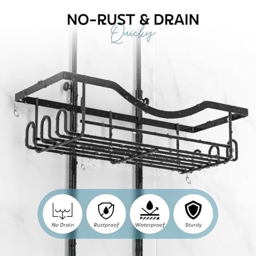 MIORAH Hanging Shower Caddy for Bathroom Aluminium | Bathroom Organiser Without Drill | Bathroom Accessories Storage Organizer Black - Image 4