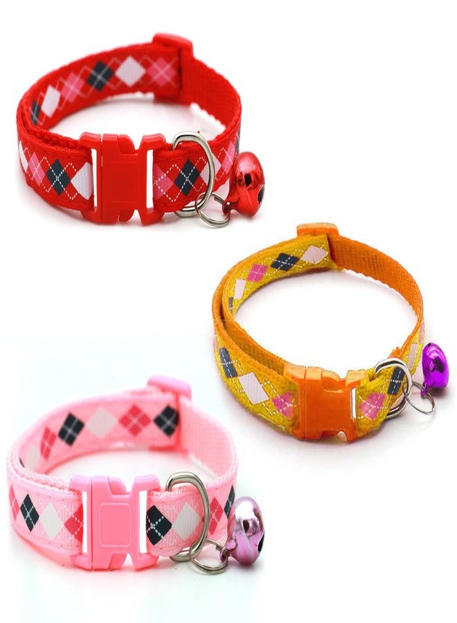 Litvibes Cat & Puppy Collar with Bell,Kitten & Small Dogs Soft Adjustable,Safe,Solid & Protective Breakaway for Cats & Puppies,Cute Kitty Neckband with Diamond Print-(Pink,Yellow,Red) - Image 1