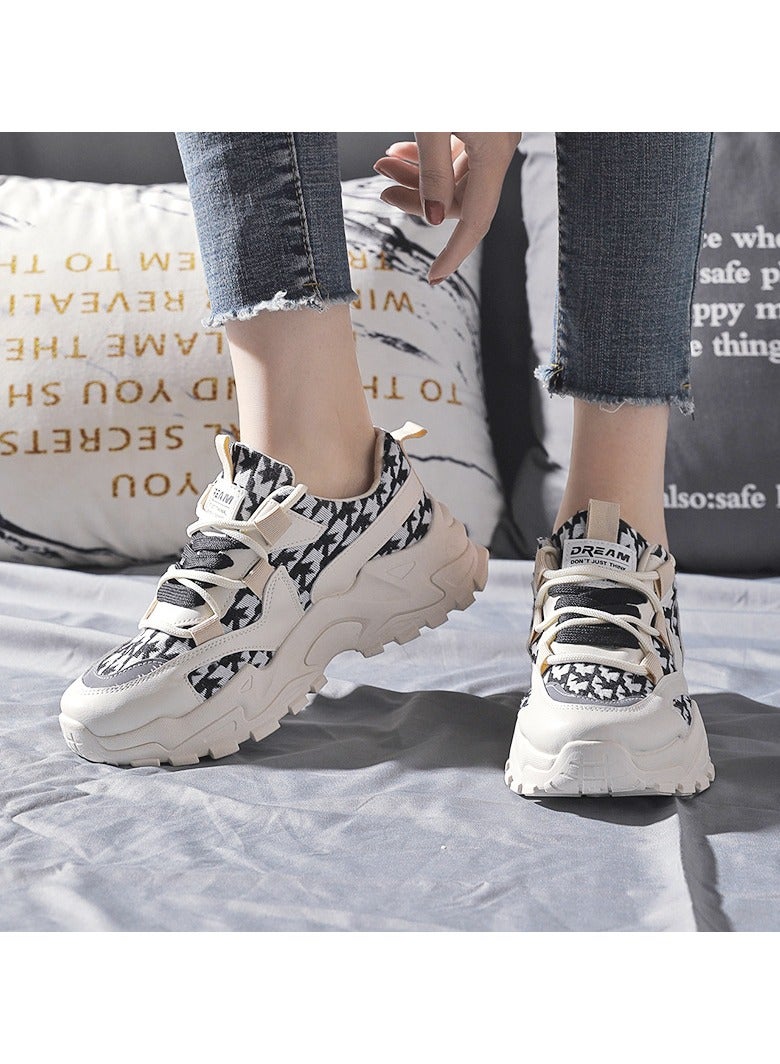 Mei Stylish Chunky Sneakers with Black and White Houndstooth Pattern, Stylish Lightweight Casual Sports Shoes - Image 3