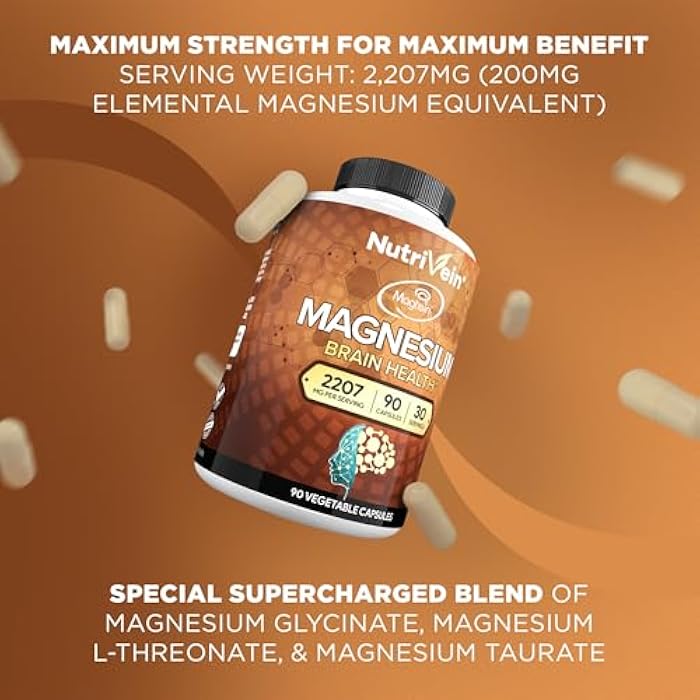 Nutrivein Premium Magtein Magnesium L-Threonate Supplement 2207 mg - 90 Caps (3 a Day): High-Absorption Magnesium Threonate for Brain, Sleep, Mood & Recovery - Image 3