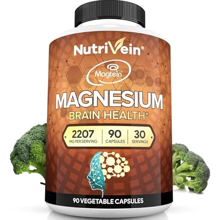 Nutrivein Premium Magtein Magnesium L-Threonate Supplement 2207 mg - 90 Caps (3 a Day): High-Absorption Magnesium Threonate for Brain, Sleep, Mood & Recovery - Image 1