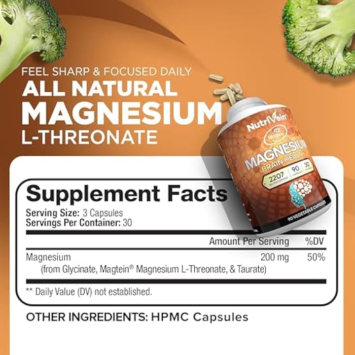 Nutrivein Premium Magtein Magnesium L-Threonate Supplement 2207 mg - 90 Caps (3 a Day): High-Absorption Magnesium Threonate for Brain, Sleep, Mood & Recovery - Image 2