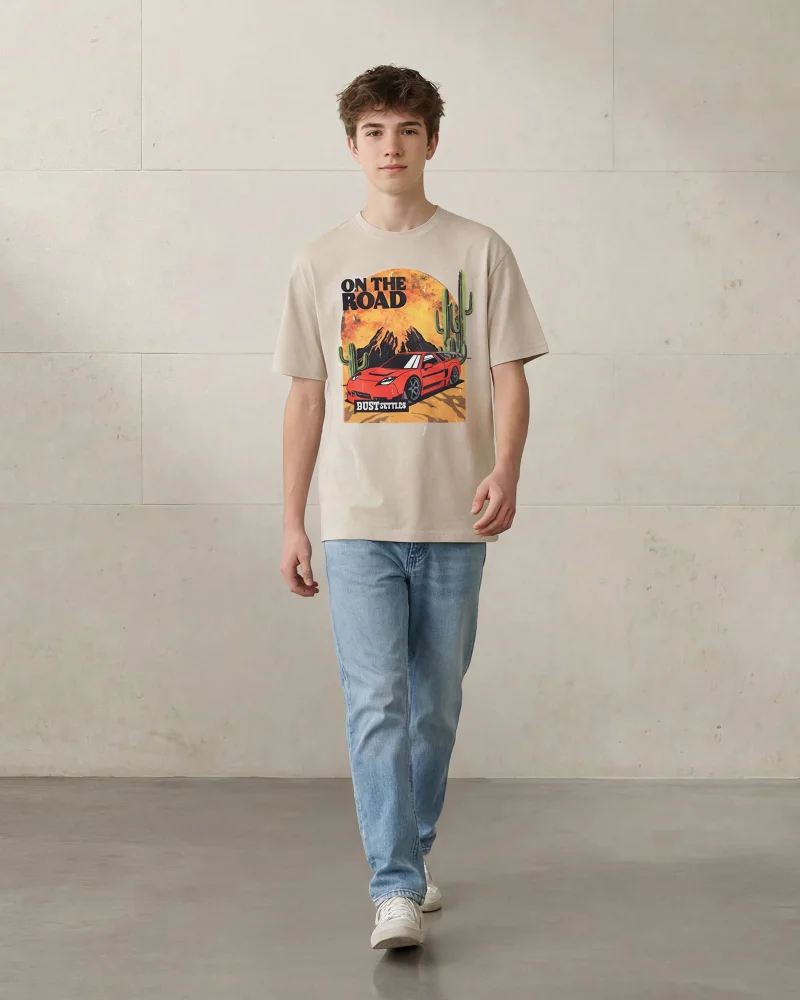 Redtag Senior Boys Beige Printed T-Shirt