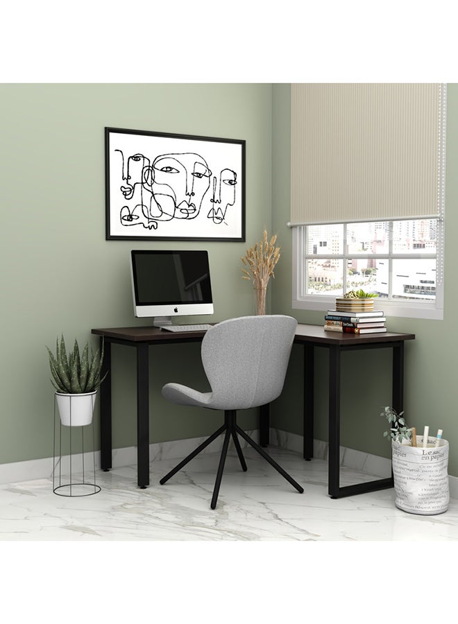 RIGID Modern L-Shaped Computer Desk, Sturdy Office Table, Large Writing Study Desk for Home Office with Walnut Top & Black Legs, Knock-Down Condition - Image 1