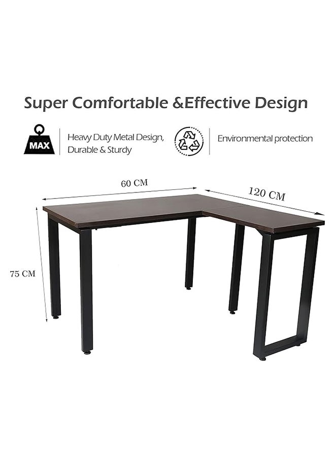 RIGID Modern L-Shaped Computer Desk, Sturdy Office Table, Large Writing Study Desk for Home Office with Walnut Top & Black Legs, Knock-Down Condition - Image 2