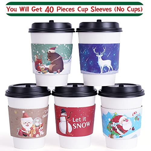 Smarimple 40pcs Christmas Coffee Cup Hot Chocolate Cup Sleeves,Fits 12 oz to 20 oz,with 5 Different Custom Xmas Designs,for Christmas Hot Chocolate,Coffee,Cocoa,Tea or Cold Beverage - Image 2