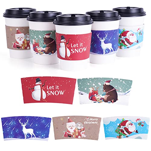 Smarimple 40pcs Christmas Coffee Cup Hot Chocolate Cup Sleeves,Fits 12 oz to 20 oz,with 5 Different Custom Xmas Designs,for Christmas Hot Chocolate,Coffee,Cocoa,Tea or Cold Beverage - Image 1