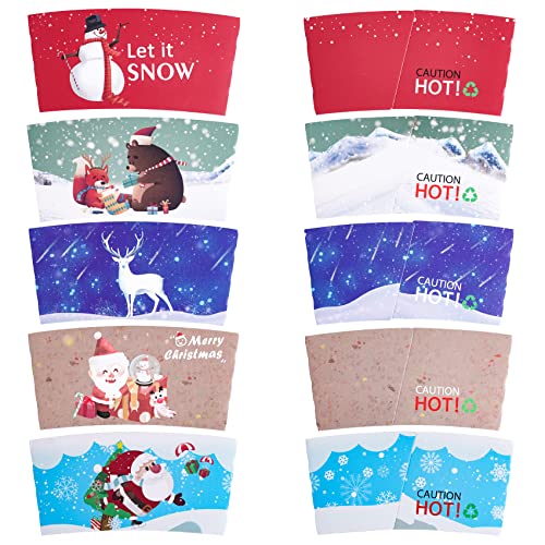 Smarimple 40pcs Christmas Coffee Cup Hot Chocolate Cup Sleeves,Fits 12 oz to 20 oz,with 5 Different Custom Xmas Designs,for Christmas Hot Chocolate,Coffee,Cocoa,Tea or Cold Beverage - Image 3