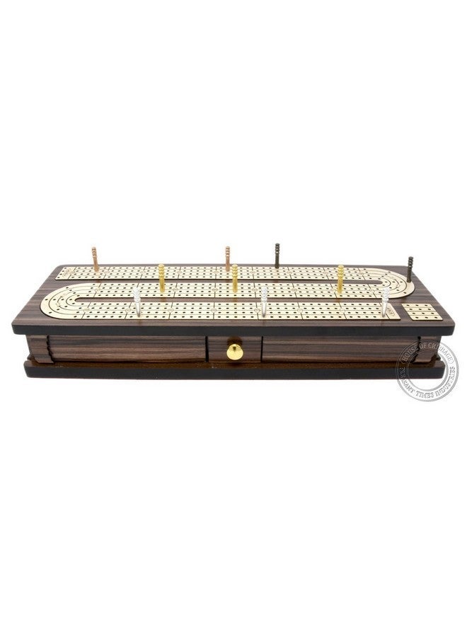 House of Cribbage - Continuous Cribbage Board Inlaid 4 Tracks Rosewood/Maple With Sliding Lids And Drawer - Image 4