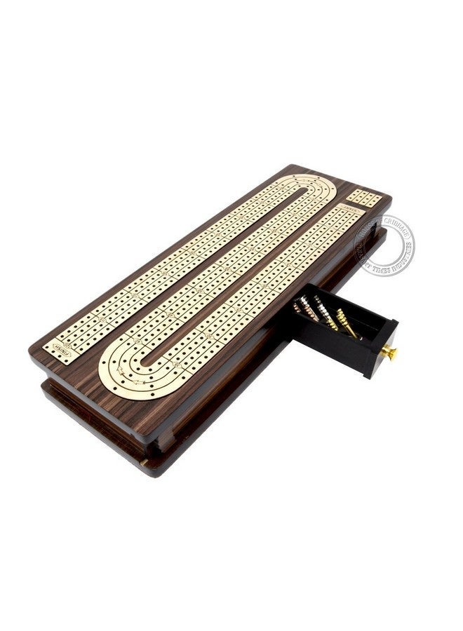 House of Cribbage - Continuous Cribbage Board Inlaid 4 Tracks Rosewood/Maple With Sliding Lids And Drawer - Image 3