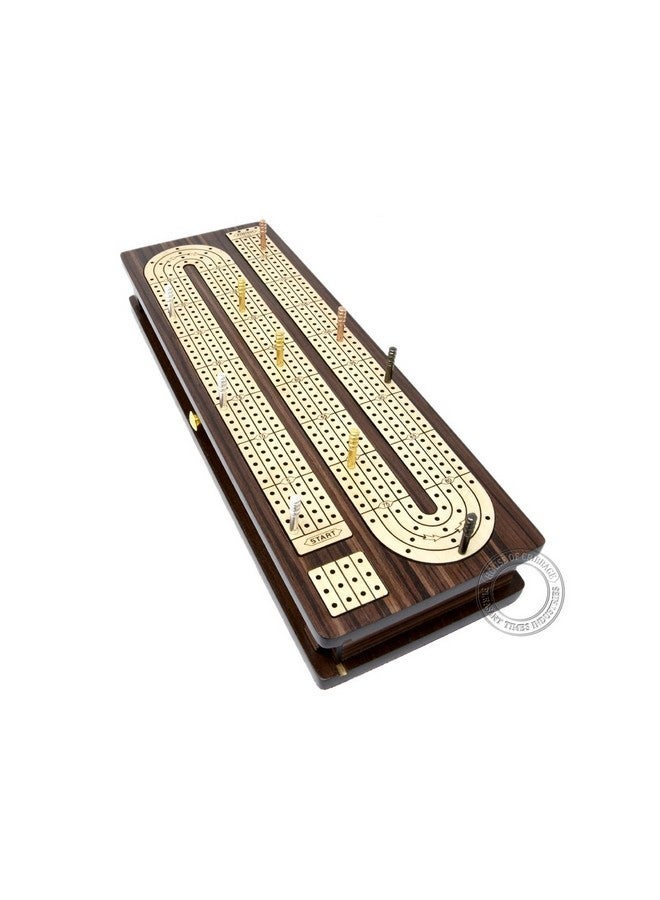 House of Cribbage - Continuous Cribbage Board Inlaid 4 Tracks Rosewood/Maple With Sliding Lids And Drawer - Image 5