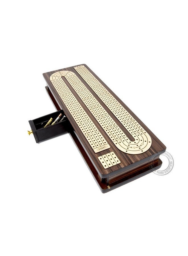 House of Cribbage - Continuous Cribbage Board Inlaid 4 Tracks Rosewood/Maple With Sliding Lids And Drawer - Image 1