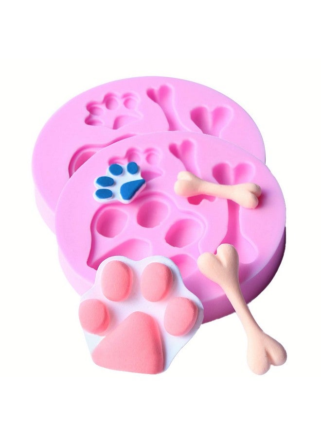 Hengke 2 Pcs Cat Paw, Dog Paw And Bone Shape Mold Food Grade Cake Molds Flexible Silicone Mold, Fondant, Candy, Icing, Biscuit Decor, Chocolate, Polymer Clay, Resin Mold, Epoxy - Image 1