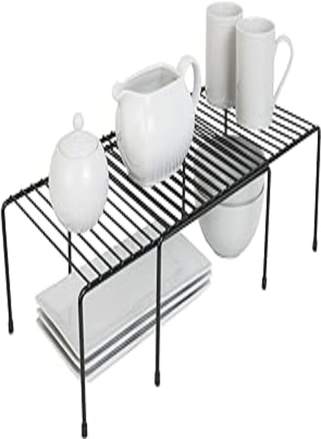Smart Design Extendable Storage Shelf – Lengthen from 16 to 32.5 in., Black – Sturdy Steel Pantry Organizer with Rust-Resistant Finish and Non-Slip Feet for Easy Home Organization and Storage