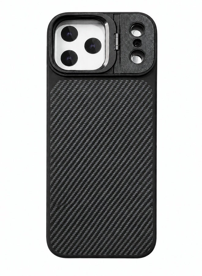 VR CREATIVE Premium Carbon Camera Stand Case for Apple iPhone 17 Pro Max with MagSafe & Sliding Camera Cover Design 2– Black