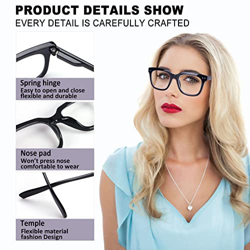 CHOFILORD 6 Pack Fashion Reading Glasses for Women Men Blue Light Blocking Oversized Square Readers with Spring Hinge (6 Pack Mix, 2.00) - Image 3