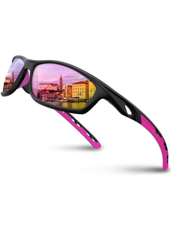 RIVBOS Sunglasses for Men Women Polarized UV Protection Sports Fishing Driving Shades Cycling RB833 Large Black&Pink - Image 1