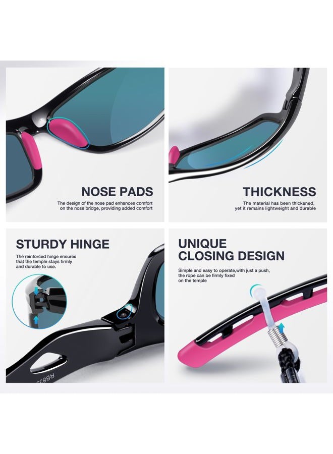 RIVBOS Sunglasses for Men Women Polarized UV Protection Sports Fishing Driving Shades Cycling RB833 Large Black&Pink - Image 4