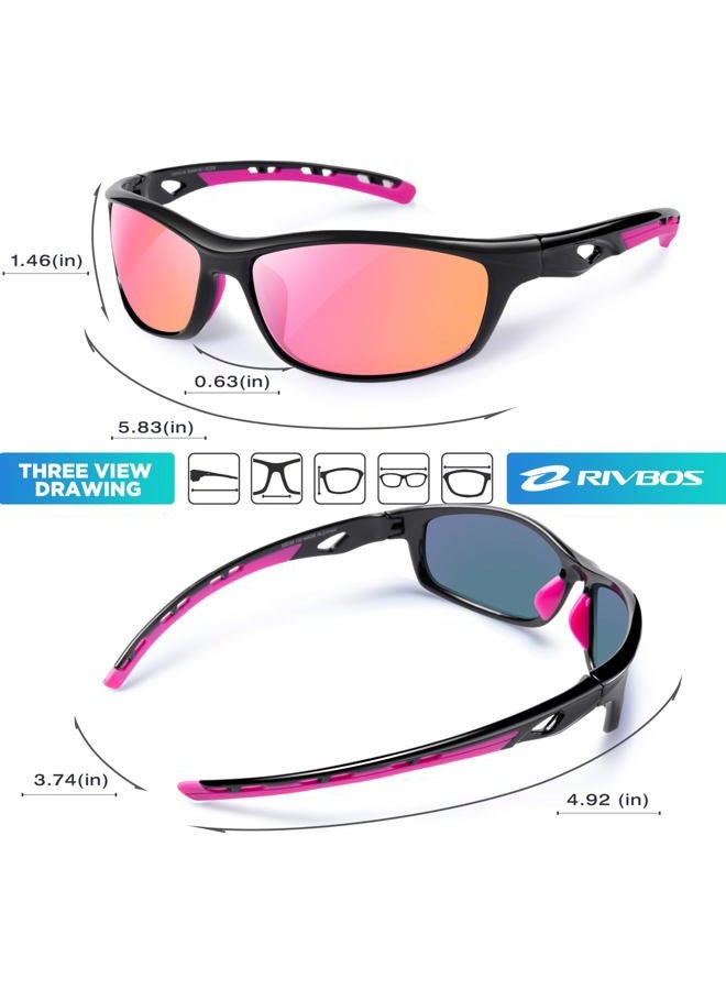 RIVBOS Sunglasses for Men Women Polarized UV Protection Sports Fishing Driving Shades Cycling RB833 Large Black&Pink - Image 3