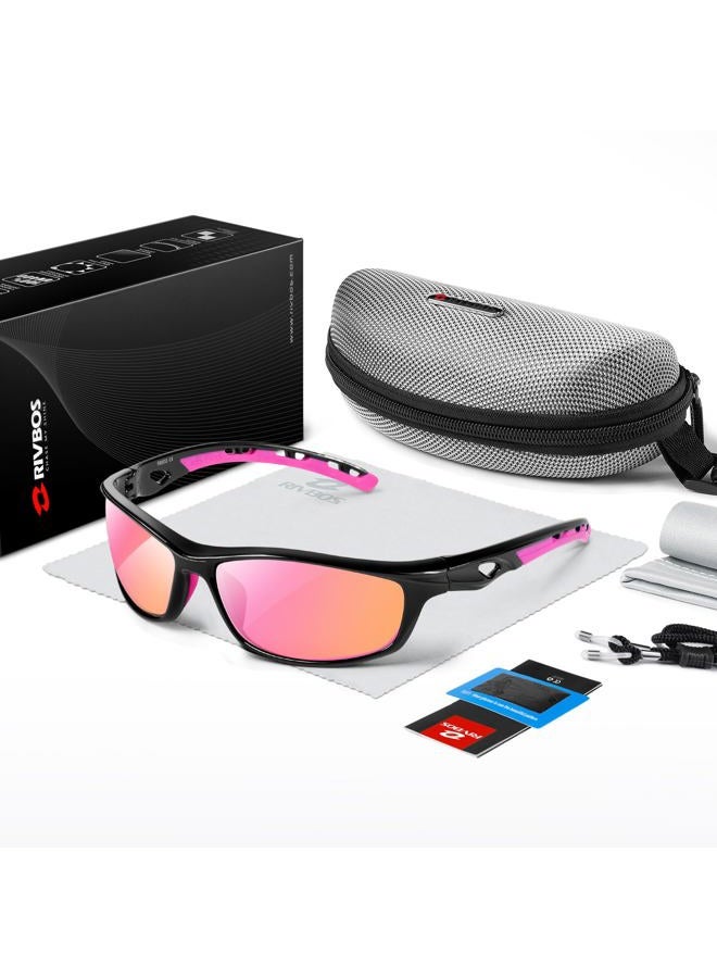 RIVBOS Sunglasses for Men Women Polarized UV Protection Sports Fishing Driving Shades Cycling RB833 Large Black&Pink - Image 5