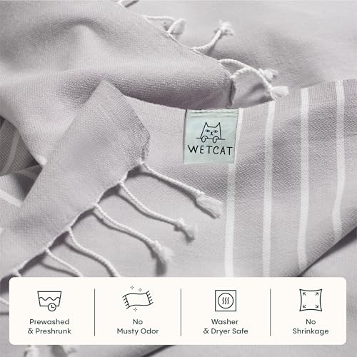 WETCAT Turkish Beach Towel Oversized (38"x71") 100% Turkish Cotton, Made in Turkey - Sand Free, Extra Large, Ultra Soft, Quick Drying, Compact & Lightweight for Travel - Grey - Image 5