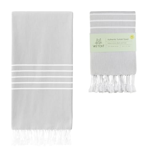 WETCAT Turkish Beach Towel Oversized (38"x71") 100% Turkish Cotton, Made in Turkey - Sand Free, Extra Large, Ultra Soft, Quick Drying, Compact & Lightweight for Travel - Grey - Image 1