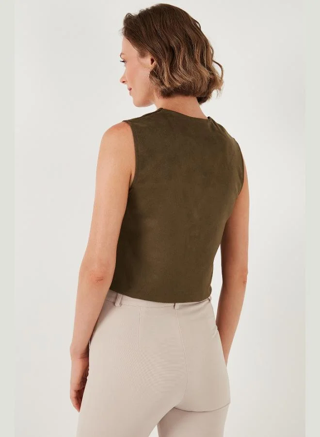 Lela  Lela Fitted Scuba Suede V-Neck Buttoned Vest Women's VEST 5865576 for Women | Best Price UAE
