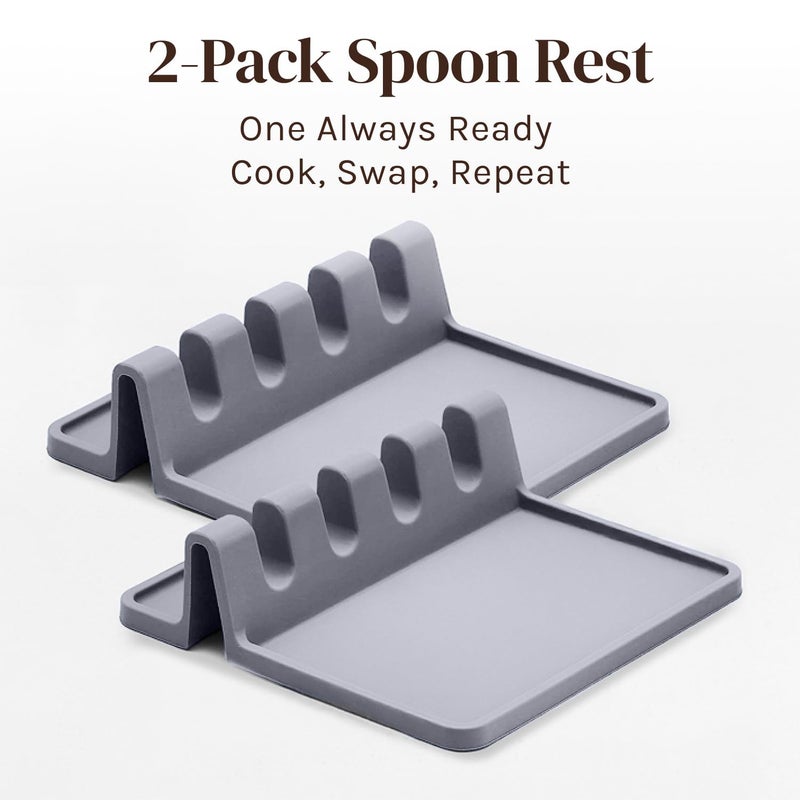 Cooler Kitchen Gray Silicone Spoon Rest for Stove Top with Drip Pad (2 Pack) - Heat Resistant BPA Free Utensil Rest & Kitchen Spoon Holder for Kitchen Counter - Grill Countertop - Spatula Holder - Image 4