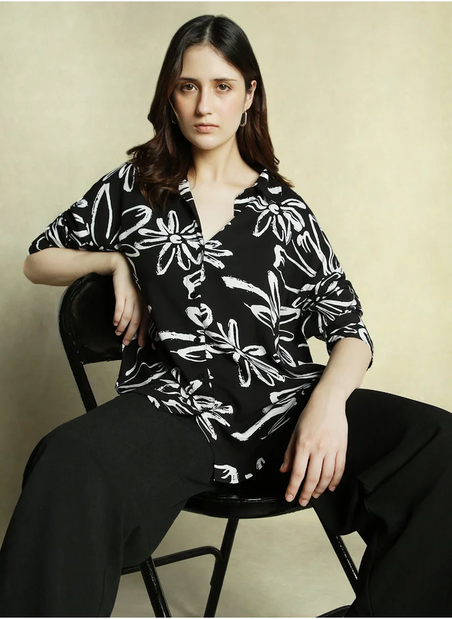 دينيس لينغو All Over Printed Longline Oversized Shirt
