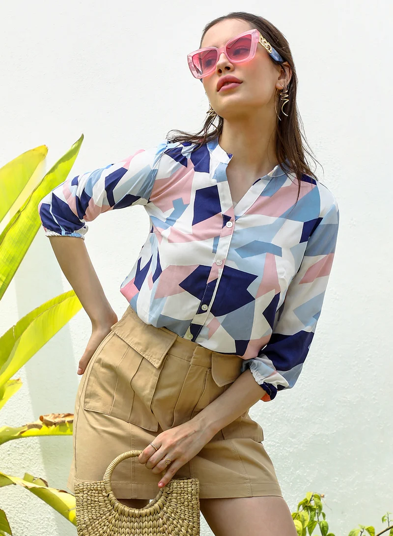 Women's Multicolour Geometric Block Shirt