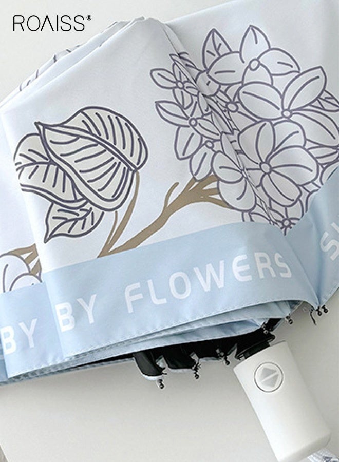 roaiss Unisex Automatic Umbrella, Titanium Silver Single-Layer Solid Color Sun Protection UV-Blocking Folding Umbrella for Rain or Shine, UPF 50+, Portable Water-Resistant Sun Umbrella for Men and Women, Blue - Image 2