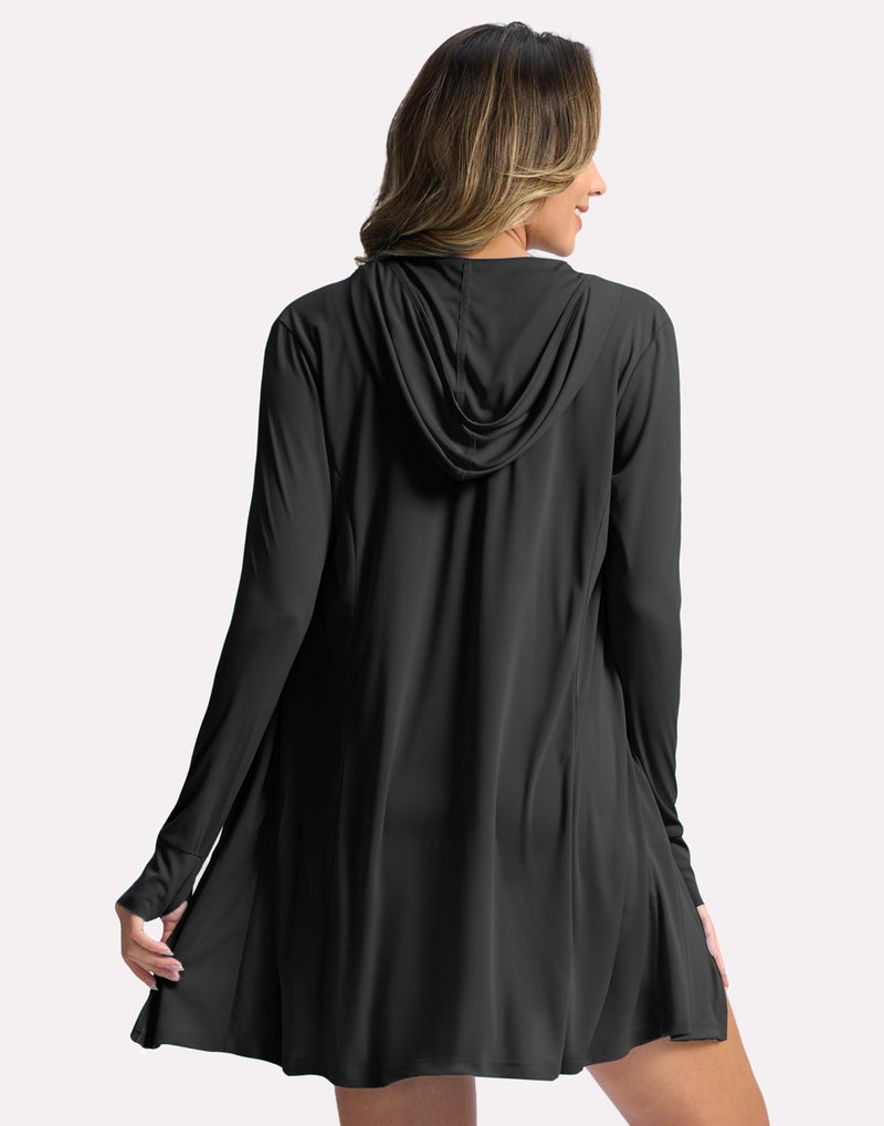Soothfeel Women's UPF 50+ Swim Cover Up Sun Protection Hoodie SPF Lightweight Jacket Long Sleeve Beach Cover Ups for Women (Black,XL) - Image 2