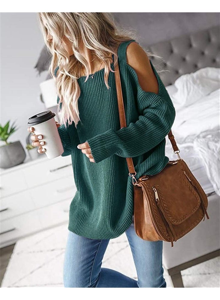 NIBEMINENT Autumn and Winter  Fashion Strap Long Sleeve Off-Shoulder Pullover Knitted Sweater Women - Image 2