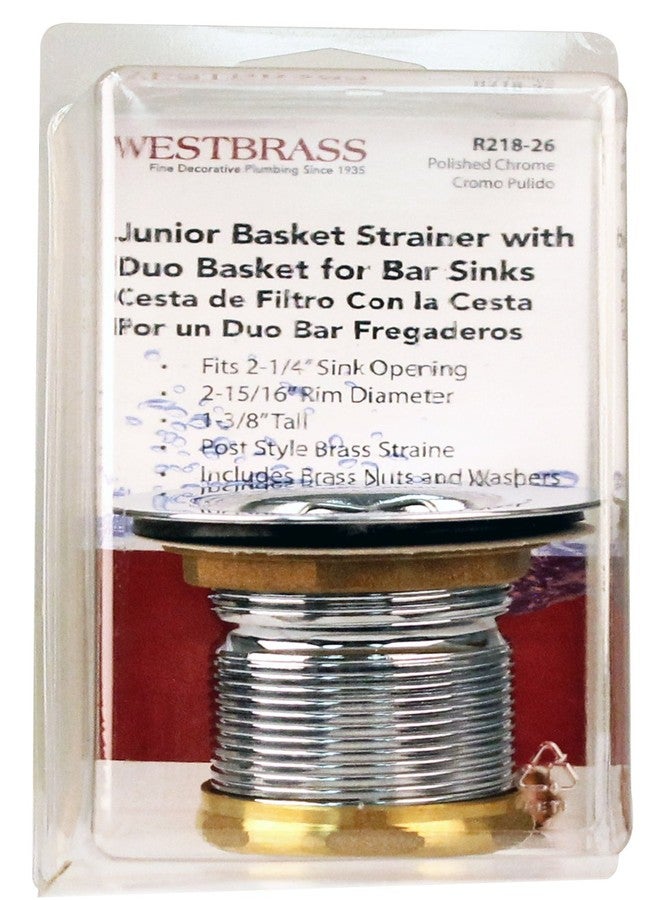ويست براس مجموعة تصريف حوض الغسيل والبار الصغير Westbrass R218-26 مع سلة مصفاة قابلة للإزالة، كروم مصقول - Image 2