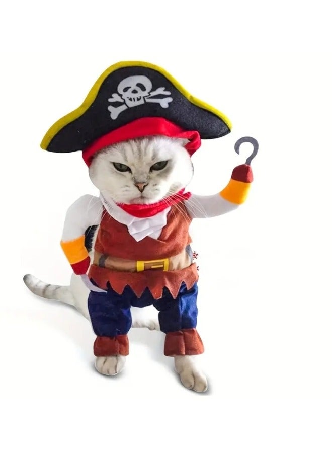 CCOVERY Pet Costume for Dogs and Cats, Funny Pet Costume, Cat Dog Pirate Cosplay with Hat - Image 2