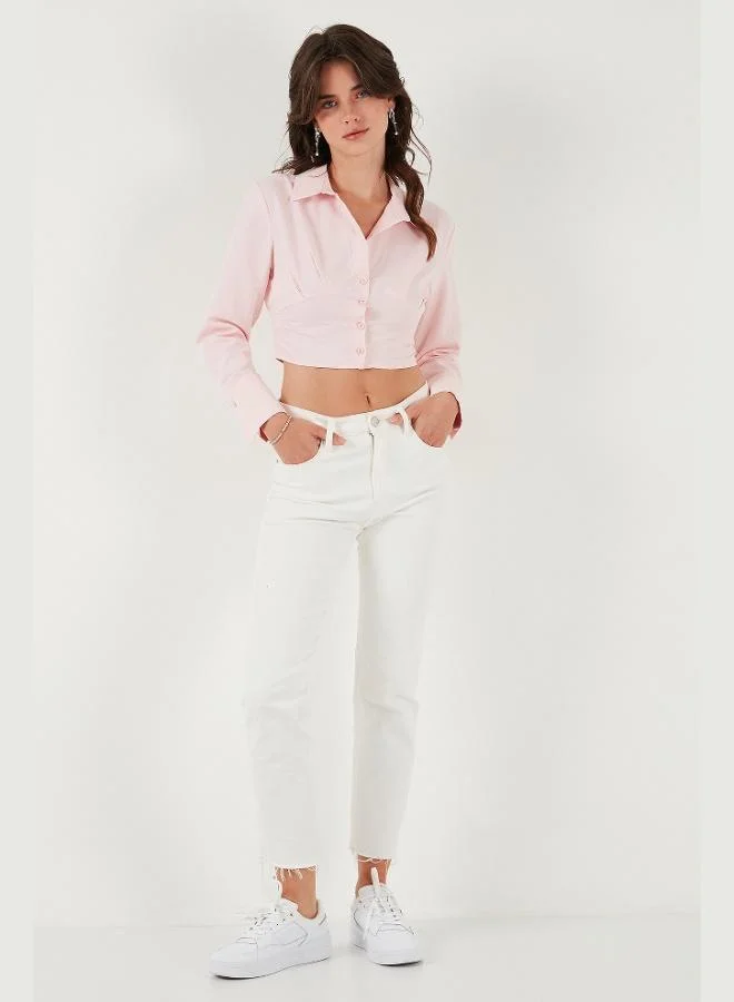 Lela Lela Fitted Fit Cotton Corset Detailed Long Sleeve Crop Shirt Women's SHIRT 611GO00376