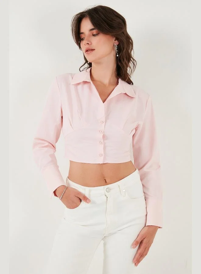 ليلا قميص قصير قطني ضيق بأكمام طويلة للنساء