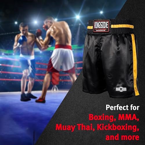 Ringside Pro-Style Boxing Trunks, Satin Boxing Shorts for Men and Women, Ideal for Boxing, MMA, Muay Thai, Black/Gold, Small - Image 4