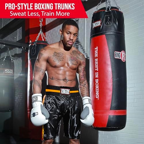 Ringside Pro-Style Boxing Trunks, Satin Boxing Shorts for Men and Women, Ideal for Boxing, MMA, Muay Thai, Black/Gold, Small - Image 2