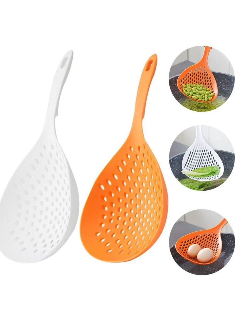 NIBEMINENT 2 Pieces Large Scoop Colander Strainer, Skimmer Slotted Spoon Thermoplastic Strainer Shovel, Cooking Utensils for Kitchen Baking Heat Resistant, White and Orange  - Image 1