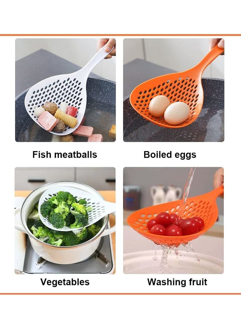 NIBEMINENT 2 Pieces Large Scoop Colander Strainer, Skimmer Slotted Spoon Thermoplastic Strainer Shovel, Cooking Utensils for Kitchen Baking Heat Resistant, White and Orange  - Image 2